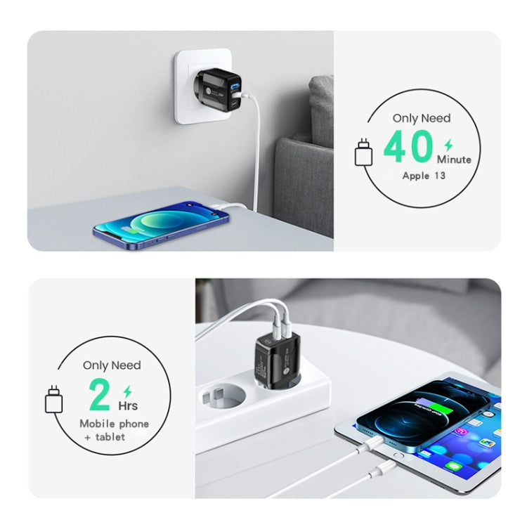 Chargeur rapide à double port PD25W USB-C / Type-C + QC3.0 USB, prise US, prise US