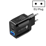 Chargeur rapide à double port PD25W USB-C / Type-C + QC3.0 USB, prise EU, prise EU
