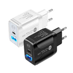 Chargeur rapide à double port PD25W USB-C / Type-C + QC3.0 USB, prise EU, prise EU