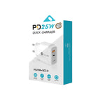 Chargeur rapide à double port PD25W USB-C / Type-C + QC3.0 USB, prise EU, prise EU