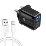 Chargeur rapide double port PD25W USB-C / Type-C + QC3.0 USB avec câble de données USB vers Type-C, prise britannique, prise britannique + câble USB vers Type-C