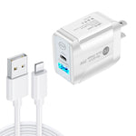 Chargeur rapide à double port PD25W USB-C / Type-C + QC3.0 USB avec câble de données USB vers 8 broches, prise US, prise US + câble USB vers 8 broches