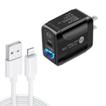 Chargeur rapide à double port PD25W USB-C / Type-C + QC3.0 USB avec câble de données USB vers 8 broches, prise US, prise US + câble USB vers 8 broches