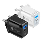 Chargeur rapide à double port PD25W USB-C / Type-C + QC3.0 USB avec câble de données USB vers 8 broches, prise UK, prise UK + câble USB vers 8 broches
