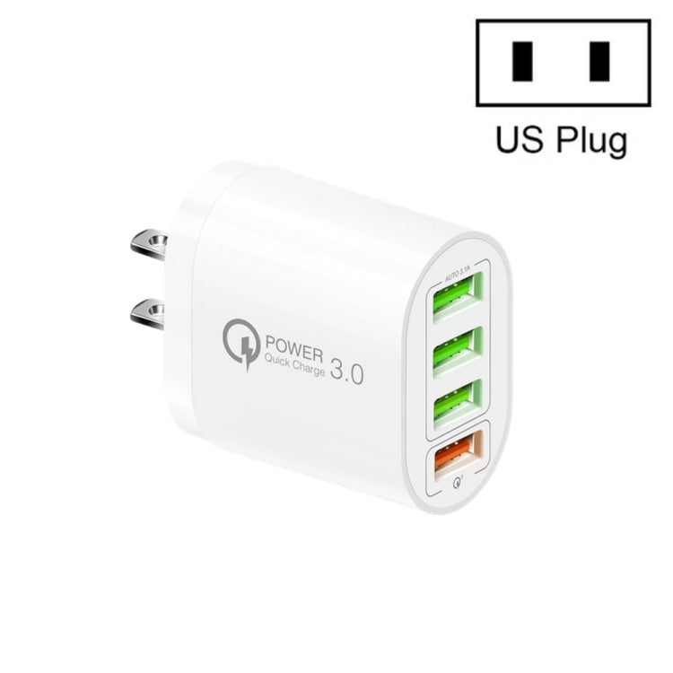 QC-04 Chargeur multi-ports QC3.0 + 3 x USB 2.0 pour téléphone portable et tablette, prise américaine, prise américaine