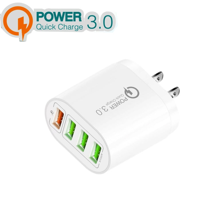 QC-04 Chargeur multi-ports QC3.0 + 3 x USB 2.0 pour téléphone portable et tablette, prise américaine, prise américaine