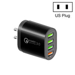 QC-04 Chargeur multi-ports QC3.0 + 3 x USB 2.0 pour téléphone portable et tablette, prise américaine, prise américaine