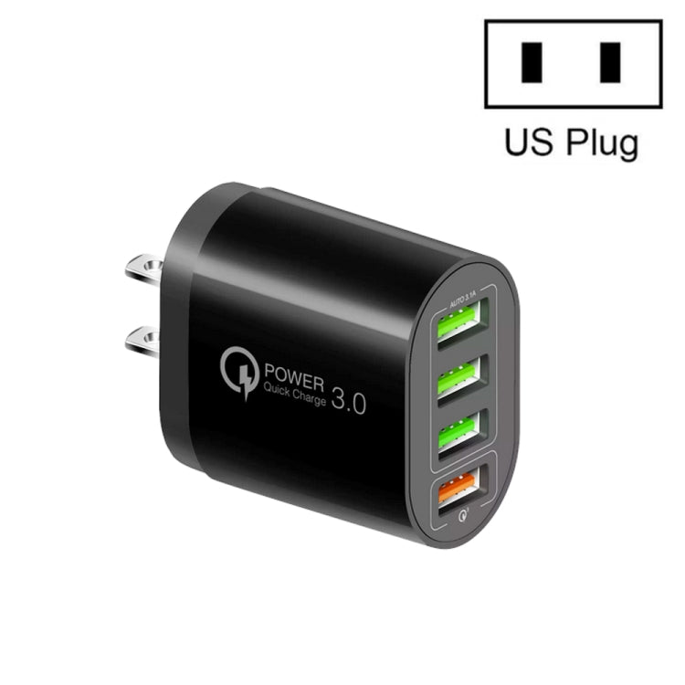 QC-04 Chargeur multi-ports QC3.0 + 3 x USB 2.0 pour téléphone portable et tablette, prise américaine, prise américaine