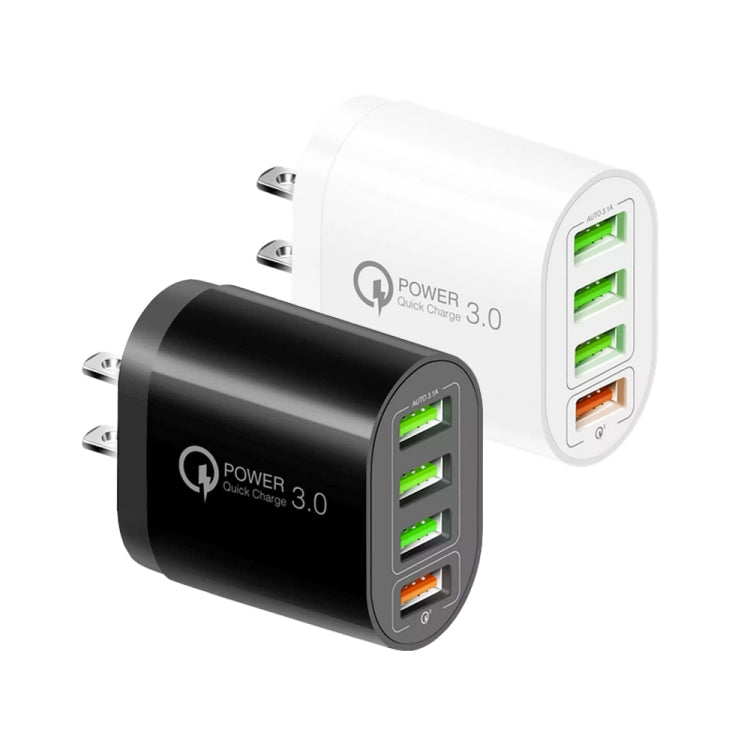 QC-04 Chargeur multi-ports QC3.0 + 3 x USB 2.0 pour téléphone portable et tablette, prise américaine, prise américaine