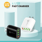 QC-04 Chargeur multi-ports QC3.0 + 3 x USB 2.0 pour téléphone portable et tablette, prise américaine, prise américaine