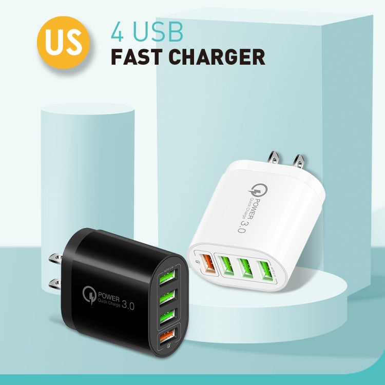 QC-04 Chargeur multi-ports QC3.0 + 3 x USB 2.0 pour téléphone portable et tablette, prise américaine, prise américaine
