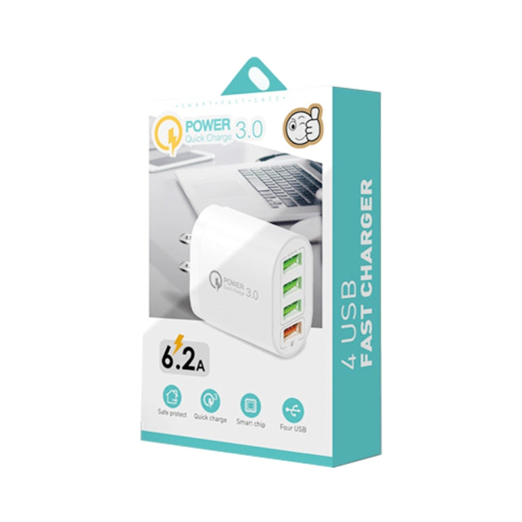 QC-04 Chargeur multi-ports QC3.0 + 3 x USB 2.0 pour téléphone portable et tablette, prise américaine, prise américaine