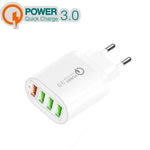 Chargeur multiport QC-04 QC3.0 + 3 x USB 2.0 pour téléphone portable et tablette, prise UE, prise UE