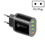 Chargeur multiport QC-04 QC3.0 + 3 x USB 2.0 pour téléphone portable et tablette, prise UE, prise UE