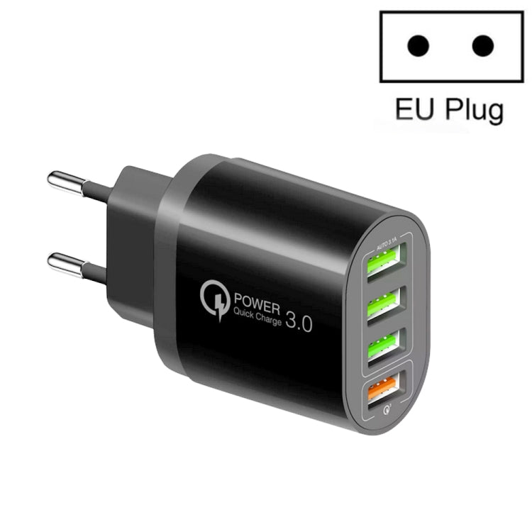 Chargeur multiport QC-04 QC3.0 + 3 x USB 2.0 pour téléphone portable et tablette, prise UE, prise UE