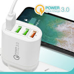 Chargeur multiport QC-04 QC3.0 + 3 x USB 2.0 pour téléphone portable et tablette, prise UE, prise UE