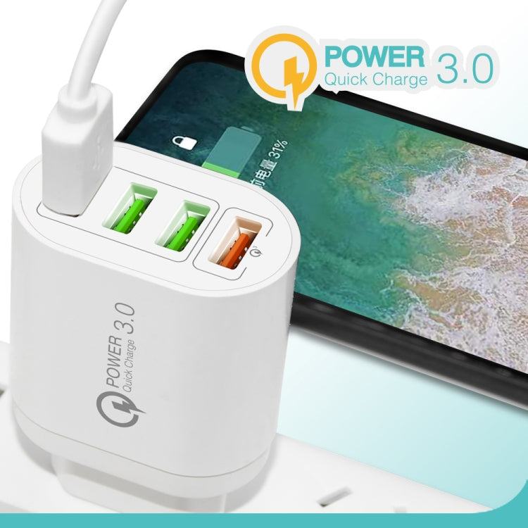 Chargeur multiport QC-04 QC3.0 + 3 x USB 2.0 pour téléphone portable et tablette, prise UE, prise UE