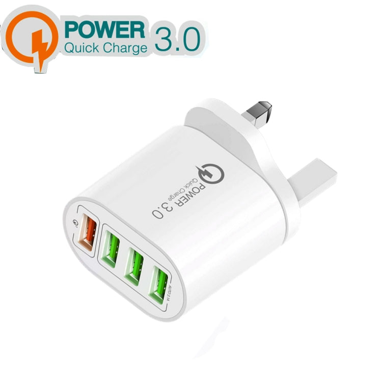 QC-04 Chargeur multi-ports QC3.0 + 3 x USB 2.0 pour téléphone portable et tablette, prise britannique
