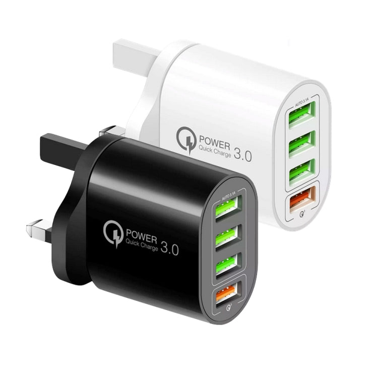 QC-04 Chargeur multi-ports QC3.0 + 3 x USB 2.0 pour téléphone portable et tablette, prise britannique