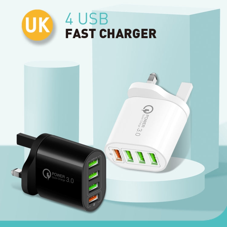 QC-04 Chargeur multi-ports QC3.0 + 3 x USB 2.0 pour téléphone portable et tablette, prise britannique