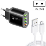 Chargeur multi-ports QC-04 QC3.0 + 3 x USB2.0 avec câble USB 3A vers 8 broches, prise EU, prise EU + câble 8 broches