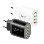 Chargeur multi-ports QC-04 QC3.0 + 3 x USB2.0 avec câble USB 3A vers 8 broches, prise EU, prise EU + câble 8 broches