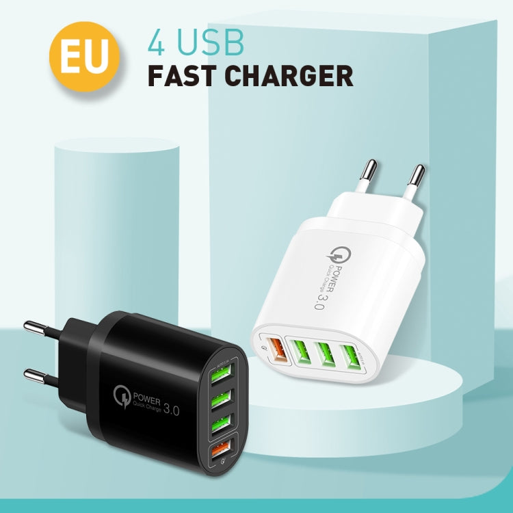 Chargeur multi-ports QC-04 QC3.0 + 3 x USB2.0 avec câble USB 3A vers 8 broches, prise EU, prise EU + câble 8 broches