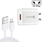 Chargeur rapide QC3.0 USB 3A avec câble de données USB vers 8 broches, prise AU, prise AU + câble 8 broches