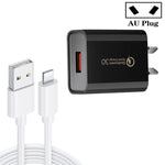 Chargeur rapide QC3.0 USB 3A avec câble de données USB vers 8 broches, prise AU, prise AU + câble 8 broches