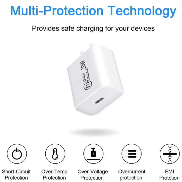 Chargeur de voyage AU-20W PD USB-C / Type-C avec câble de données USB-C vers 8 broches, prise AU, prise AU + câble PD 8 broches 1m, prise AU + câble PD 8 broches 2m