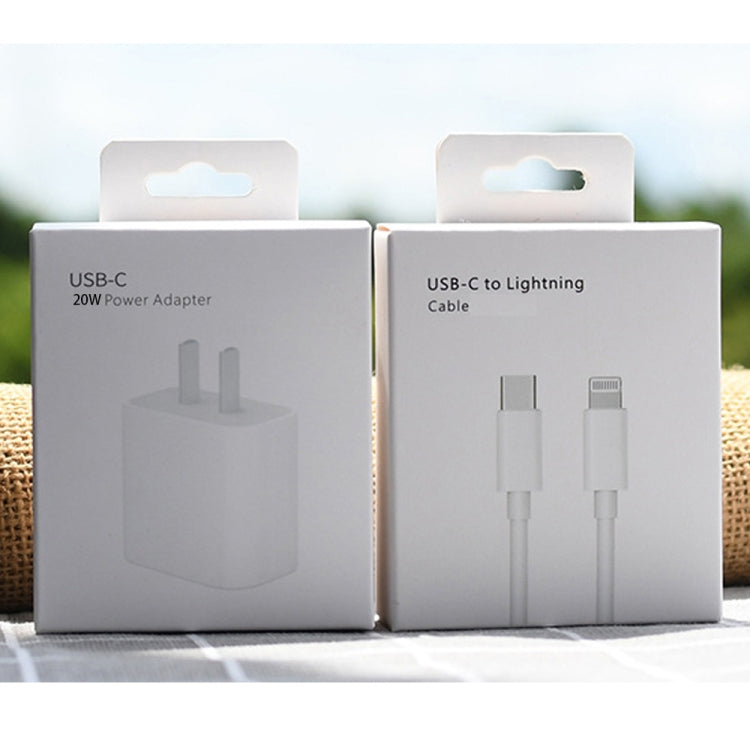 Chargeur de voyage AU-20W PD USB-C / Type-C avec câble de données USB-C vers 8 broches, prise AU, prise AU + câble PD 8 broches 1m, prise AU + câble PD 8 broches 2m