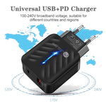 Chargeur 20W Type-C + QC3.0 USB avec voyant indicateur, prise EU, prise EU, prise EU + câble USB vers Type-C