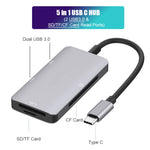 Adaptateur HUB de lecture de données 5 en 1 avec carte SD / TF / CF, double ports USB3.0, double USB3.0 + carte SD / TF / CF