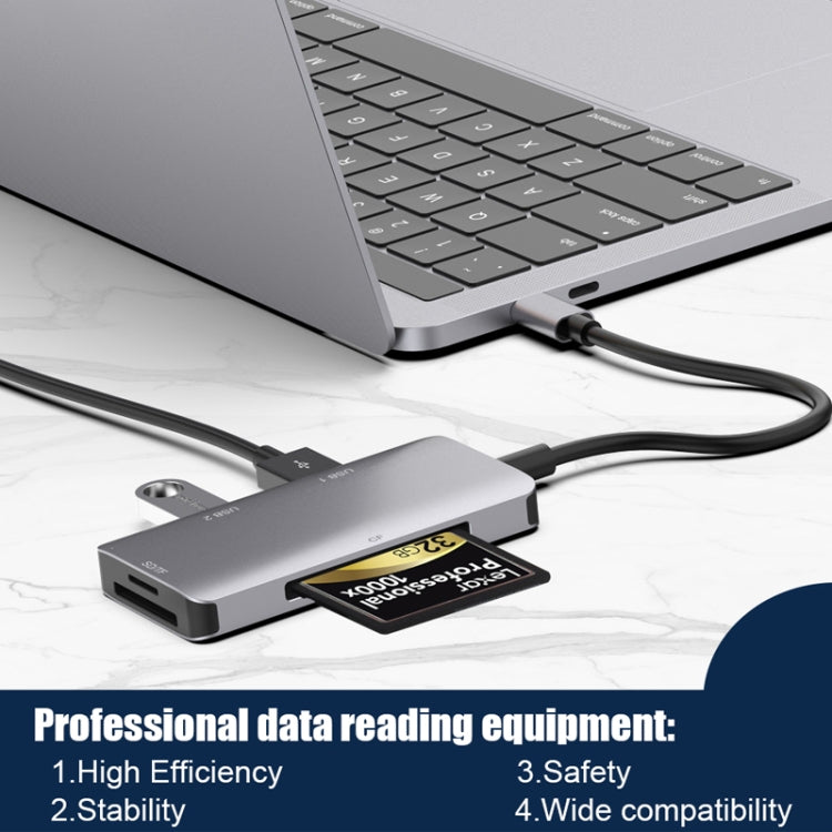 Adaptateur HUB de lecture de données 5 en 1 avec carte SD / TF / CF, double ports USB3.0, double USB3.0 + carte SD / TF / CF