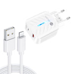Chargeur 20W PD3.0 + QC3.0 USB avec câble de données USB vers 8 broches, prise EU, prise EU + câble USB vers 8 broches