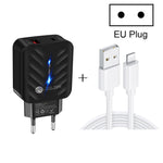 Chargeur 20W PD3.0 + QC3.0 USB avec câble de données USB vers 8 broches, prise EU, prise EU + câble USB vers 8 broches