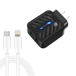 Chargeur 20W PD3.0 + QC3.0 USB avec câble de données Type-C vers 8 broches, prise US, prise US + câble Type-C vers 8 broches