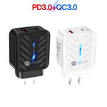 Chargeur 20W PD3.0 + QC3.0 USB avec câble de données Type-C vers 8 broches, prise US, prise US + câble Type-C vers 8 broches