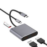Adaptateur HUB 4 en 1 Type-C vers double HDMI + USB + Type-C