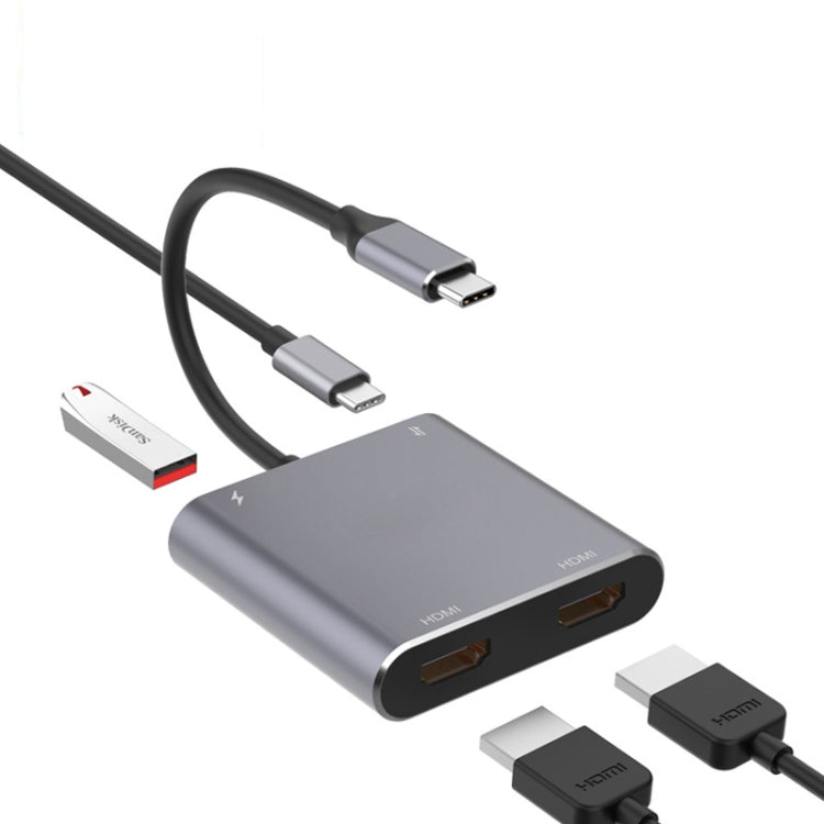 Adaptateur HUB 4 en 1 Type-C vers double HDMI + USB + Type-C