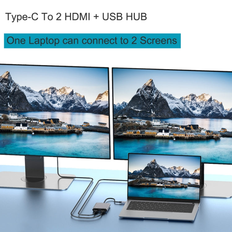 Adaptateur HUB 4 en 1 Type-C vers double HDMI + USB + Type-C