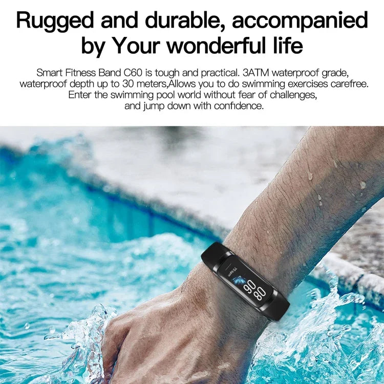Bracelet connecté C60 étanche IP67, écran 1,1 pouce