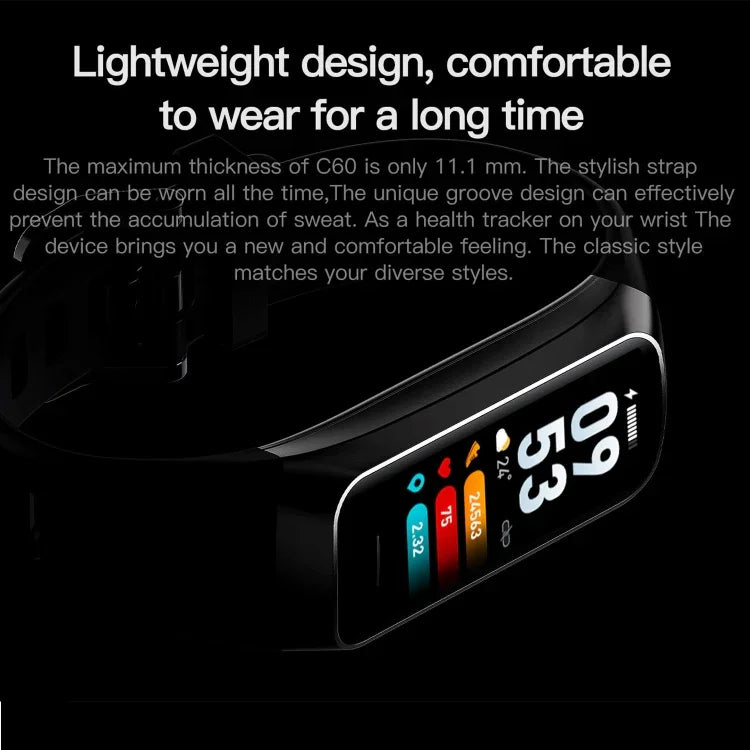 Bracelet connecté C60 étanche IP67, écran 1,1 pouce