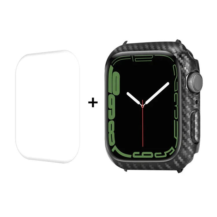 Coque PC fibre de carbone ENKAY + Protecteur d'écran PET à couverture complète, pour Apple Watch Series 9 / 8 / 7 41mm, pour Apple Watch Series 9 / 8 / 7 45mm