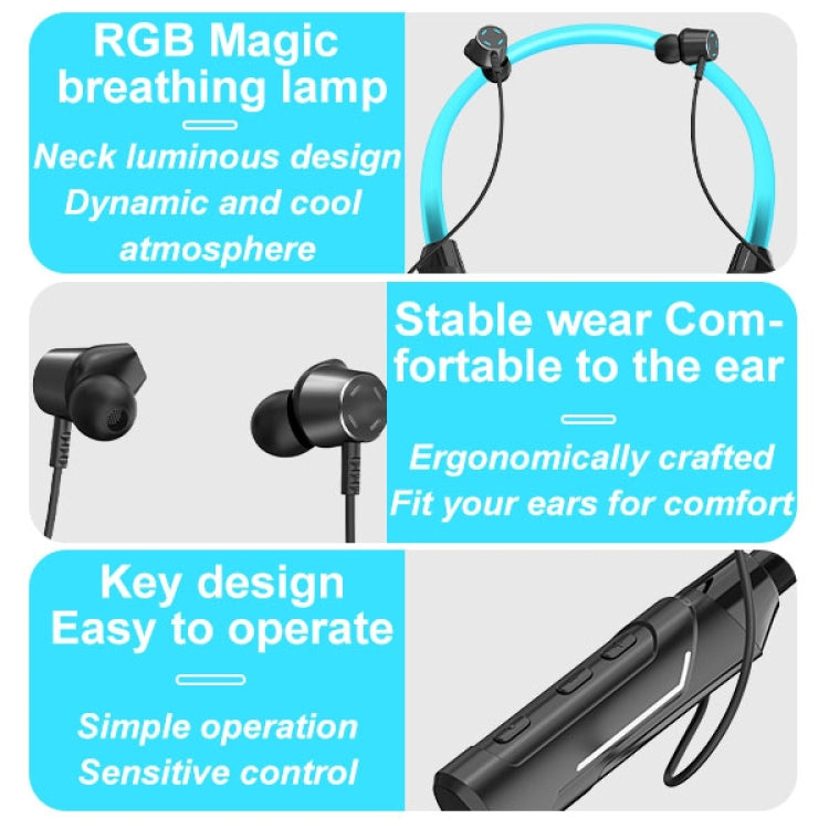 Écouteurs sans fil Bluetooth stéréo JG4 avec LED clignotante et tour de cou