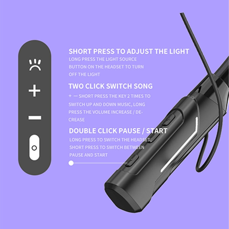 Écouteurs sans fil Bluetooth stéréo JG4 avec LED clignotante et tour de cou