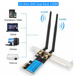 Carte réseau sans fil PCIe double bande 5G / 2.4G 1200Mbps