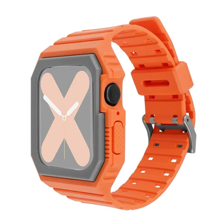 Bracelet en silicone avec boîtier pour Apple Watch Series, 7 41mm / 6&SE&5&4 40mm / 3&2&1 38mm, 7 45mm / 6&SE&5&4 44mm / 3&2&1 42mm