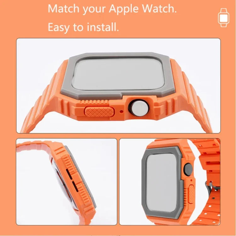 Bracelet en silicone avec boîtier pour Apple Watch Series, 7 41mm / 6&SE&5&4 40mm / 3&2&1 38mm, 7 45mm / 6&SE&5&4 44mm / 3&2&1 42mm