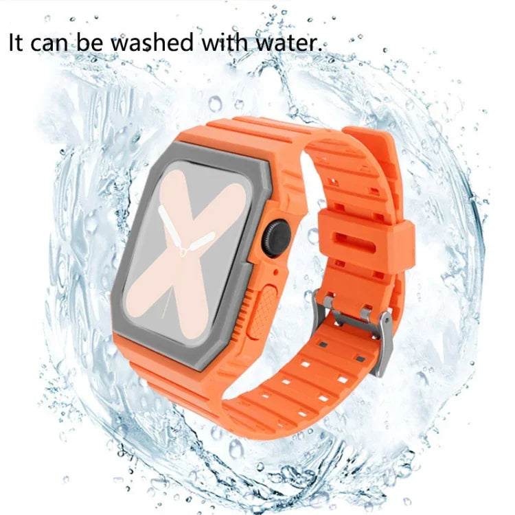 Bracelet en silicone avec boîtier pour Apple Watch Series, 7 41mm / 6&SE&5&4 40mm / 3&2&1 38mm, 7 45mm / 6&SE&5&4 44mm / 3&2&1 42mm